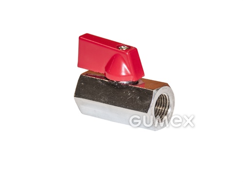 Guľový kohút šesťhranný s páčkou pre vzduch a vodu, DN6, vnútorný závit G 1/4", 25bar, tesnenie PTFE, páčka hliník, -10°C/+110°C, mosadz